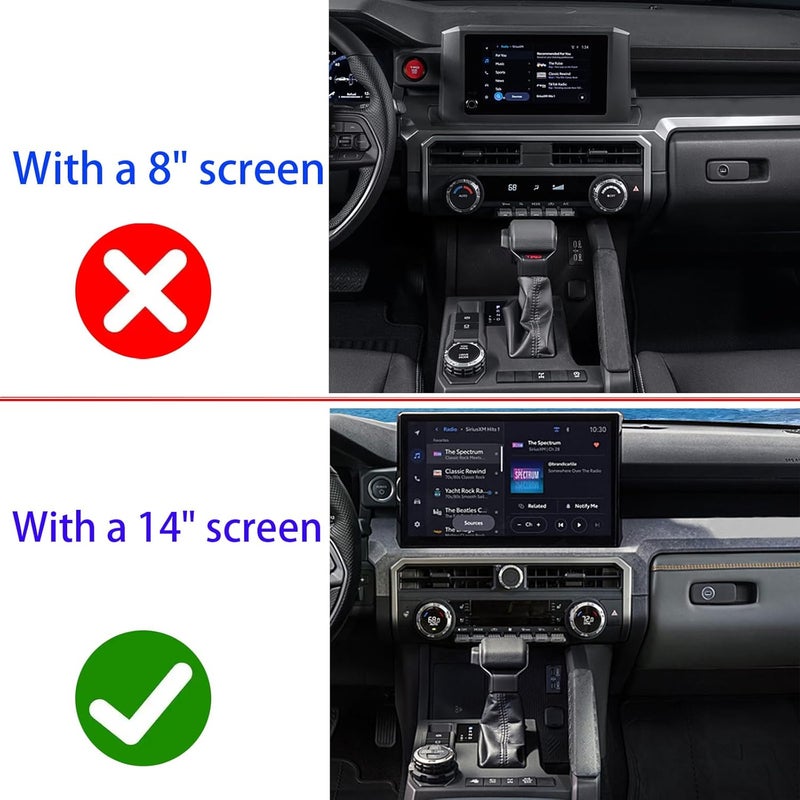 HDUFC For Toyota Tacoma 2024 2025/4Runner/4Runner Hybrid 2025 One Touch Start, Screen Center Console Button Knob Cover Ring Air Conditioner AC Switch Audio Aluminum Alloy Parts 6pcs (14-inch screen, silver) - Image 2